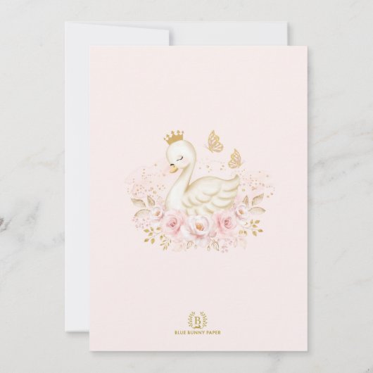 Pink Gold Swan Princess met ballonvaardig Baby sho Kaart (Achterkant)