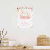 Pink Gold Swan Princess Welcome Birthday Poster (Keuken)