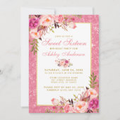 Pink Gold Sweet 16 Invitation d'anniversaire | Ret (Devant)