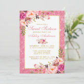 Pink Gold Sweet 16 Invitation d'anniversaire | Ret (Debout devant)