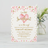 Pink Gold Sweetheart Baby shower Invitation Hearts Kaart (Staand voorkant)
