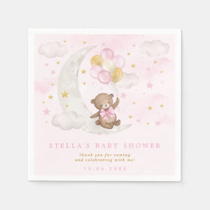 Pink Gold Teddy Bear Balloons Moon Stars Clouds Servet