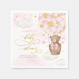 Pink Gold Teddy Bear Hot Air ballon Baby Girl Servet