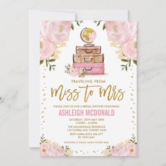 Pink Gold Travel Adventure Vrijgezellenfeest Kaart (Voorkant)