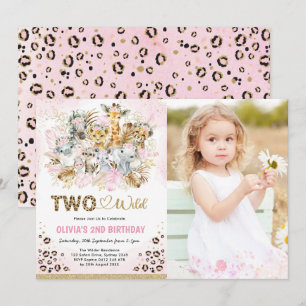 Pink Gold Tropical Safari Twee Wilde Foto Birthday Kaart