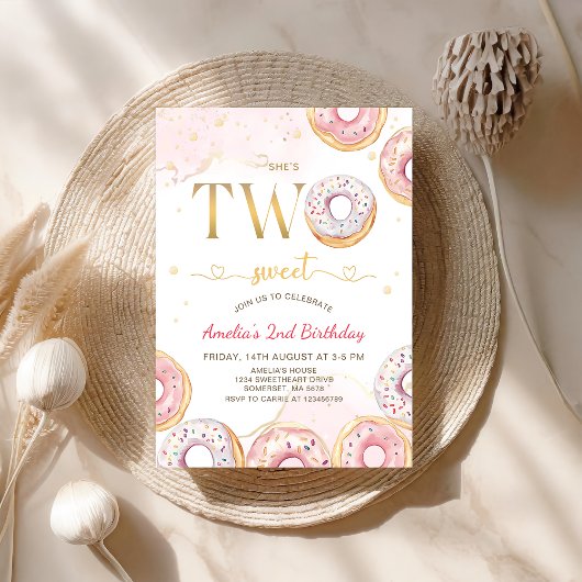 Pink Gold Two Sweet Donuts 2e Invitation d'anniver