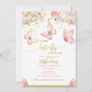 Pink Gold vlinder baby shower uitnodiging