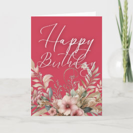 Pink Gold Watercolor Boho Floral Happy Birthday Kaart