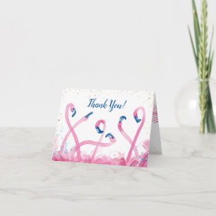 Pink Gold Watercolor Flamant rose Merci Cartes