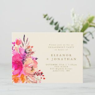 Pink Gold Waterverf Floral Chic Engagement Party Kaart