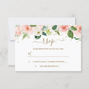 Pink Gold Waterverf Floral RSVP Kaartje