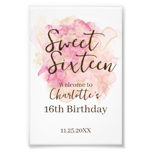 Pink Gold Waterverf Sweet 16 Party Welkomstbord Foto Afdruk