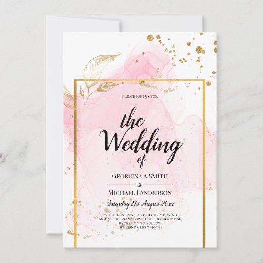 PINK GOLD WEDDING Alcohol Inkt Abstract Kaart (Voorkant)