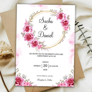 Pink Gold Wedding Invitation Kaart