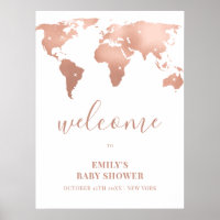 Pink Gold Wereldkaart Adventure Baby shower Welkom
