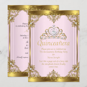 Pink Gold White Pearl Princess Quinceanera 2 Kaart