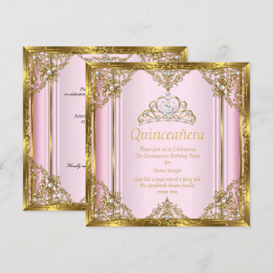Pink Gold White Pearl Princess Quinceanera 3 Kaart