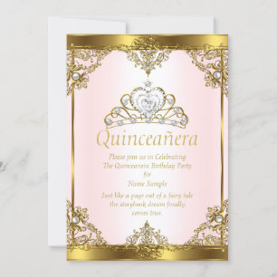 Pink Gold White Pearl Princess Quinceanera Kaart