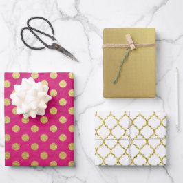 PINK GOLD WHITE POLKA DOTS & DIAMOND PATTERN INPAKPAPIER VEL