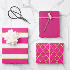 PINK GOLD WHITE STRIPES EN DIAMOND PATTERN INPAKPAPIER VEL