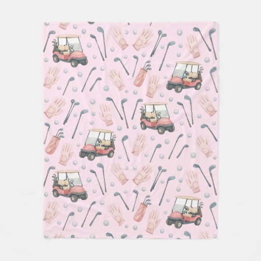 Pink Golf Cart Pattern Lady Golfer Fleece Deken (Voorkant)