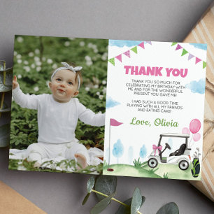 Pink Golf Girl Anniversaire Photo Carte de remerci