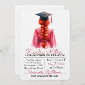 Pink Gown Waterverf Afstuderen Uitnodiging (Voorkant / Achterkant)