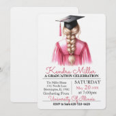 Pink Gown Waterverf Afstuderen Uitnodiging (Voorkant / Achterkant)