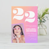 Pink Gradient 22e anniversaire invitation Retro Ph (Debout devant)