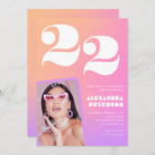 Pink Gradient 22e anniversaire invitation Retro Ph (Devant / Derrière)