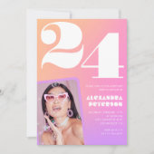 Pink Gradient 24e anniversaire invitation Retro Ph (Devant)