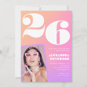 Pink Gradient 26e anniversaire invitation Retro Ph (Devant)