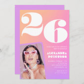 Pink Gradient 26e anniversaire invitation Retro Ph (Devant / Derrière)