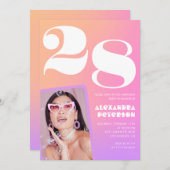 Pink Gradient 28e anniversaire invitation Retro Ph (Devant / Derrière)