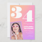 Pink Gradient 34e anniversaire invitation Retro Ph (Devant)
