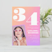 Pink Gradient 34e anniversaire invitation Retro Ph (Debout devant)