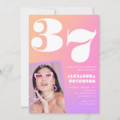 Pink Gradient 37e anniversaire invitation Retro Ph (Devant)