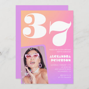 Pink Gradient 37e anniversaire invitation Retro Ph