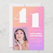 Pink Gradient 41e anniversaire invitation Retro Ph (Devant)