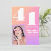 Pink Gradient 41e anniversaire invitation Retro Ph (Debout devant)