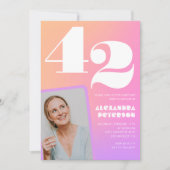 Pink Gradient 42e invitation anniversaire Retro Ph (Devant)