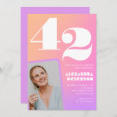 Pink Gradient 42e invitation anniversaire Retro Ph (Devant / Derrière)