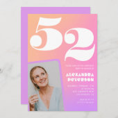 Pink Gradient 52e anniversaire invitation Retro Ph (Devant / Derrière)