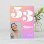 Pink Gradient 53e anniversaire invitation Retro Ph (Debout devant)