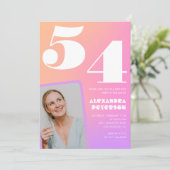 Pink Gradient 54e anniversaire invitation Retro Ph (Debout devant)