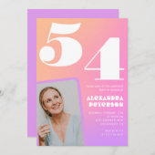 Pink Gradient 54e anniversaire invitation Retro Ph (Devant / Derrière)