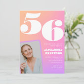 Pink Gradient 56e anniversaire invitation Retro Ph (Debout devant)