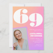 Pink Gradient 69e anniversaire invitation Retro Ph (Devant)