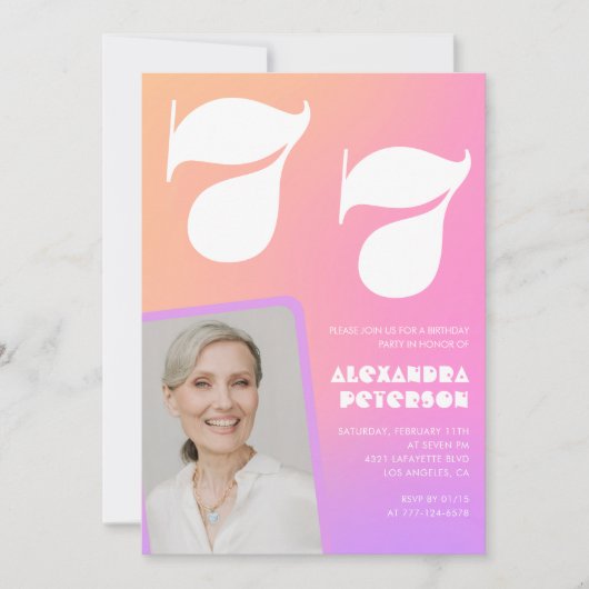 Pink Gradient 77e anniversaire invitation Retro Ph (Devant)