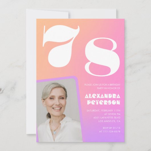 Pink Gradient 78e anniversaire invitation Retro Ph (Devant)